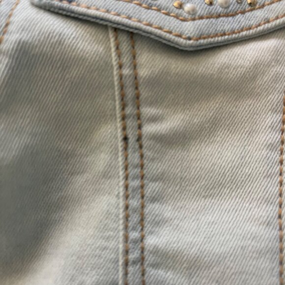 Mayoral Girls Denim Vest Size 10 Pearl Studded Light Wash Jean Jacket Western - Picture 12 of 12